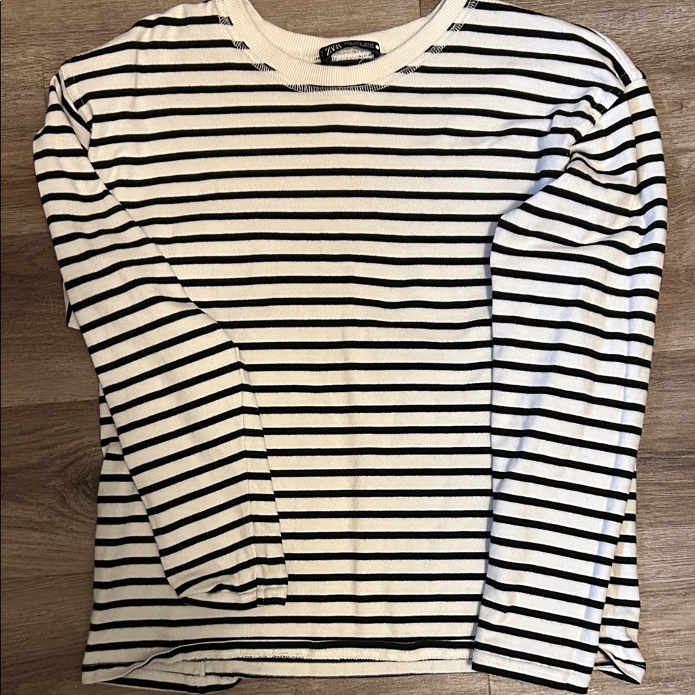Zara Monochrome Striped Crew Neck Top